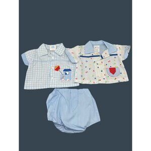 Vintage Cradle Togs Baby Boy 3 Pc Outfit Blue Train & Numbers 0-6 months